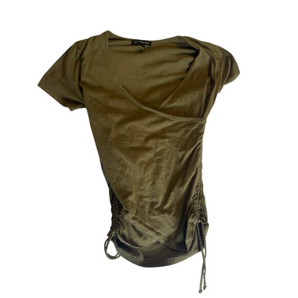 INC International Concepts Wrap/Ruched Olive Green V-Neck Top - Medium - Picture 3 of 5